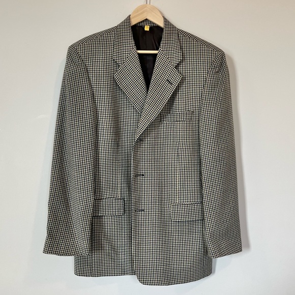 Vintage Oversized Blazer Boyfriend Fit Plaid Suit Jacket Green Navy Checked XL - Picture 14 of 14